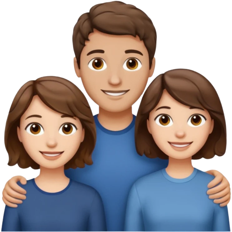 Throuple two women with short wavy brown hair, male with short brown hair emoji
