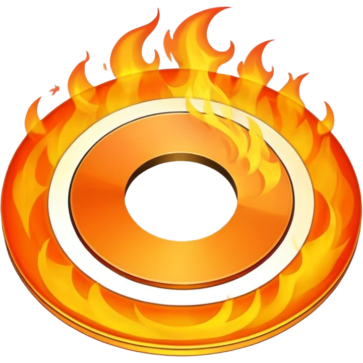 A CD disc with a fiery design, orange fire emoji