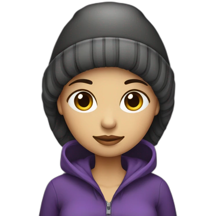Mujer embarazada pelo morado corto y gorro negro con gris emoji
