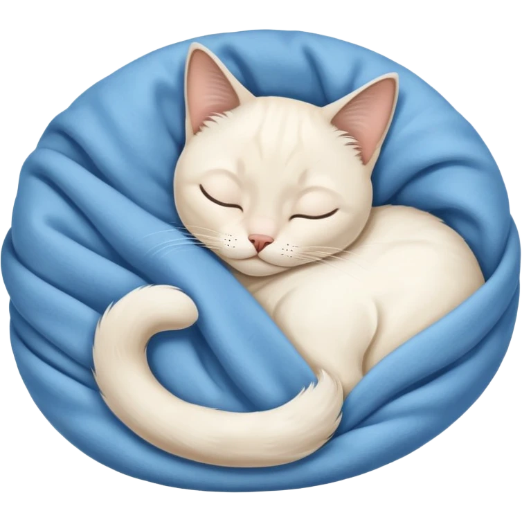 A white Siamese cat sleeps in a blanket emoji