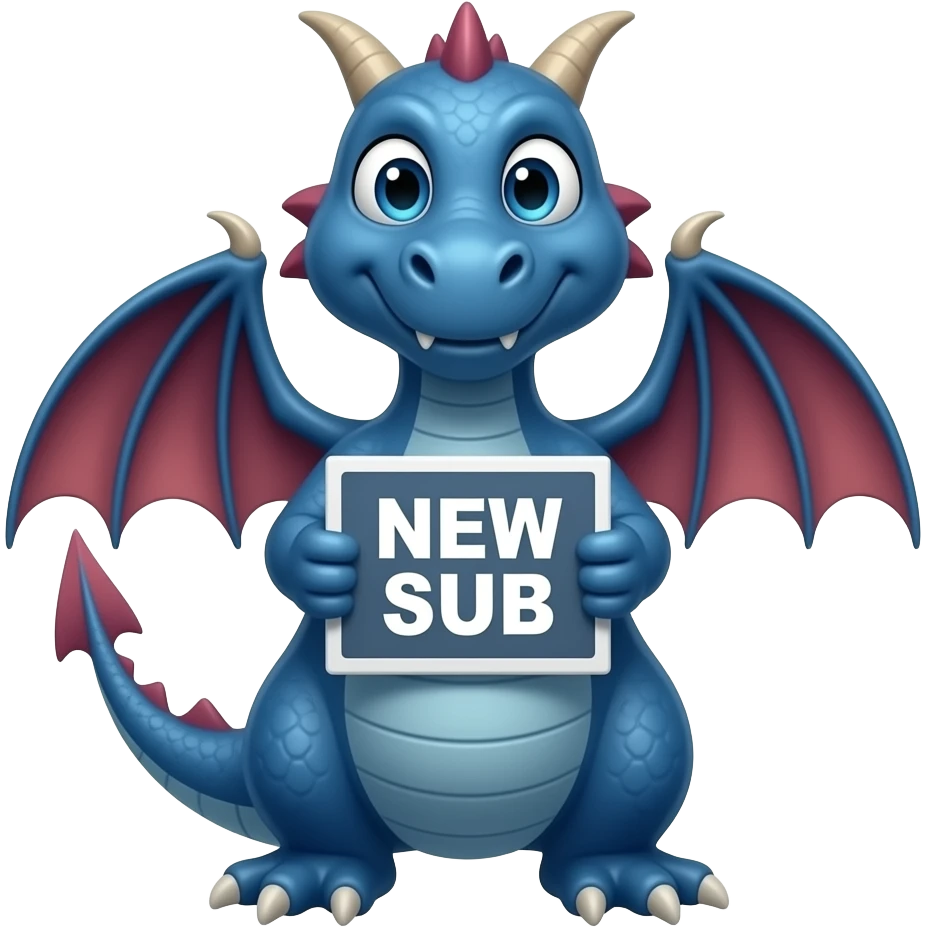 Blue dragon holding a NEW SUB sign emoji