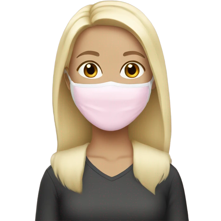 blonde girl with a light pink face mask on  emoji
