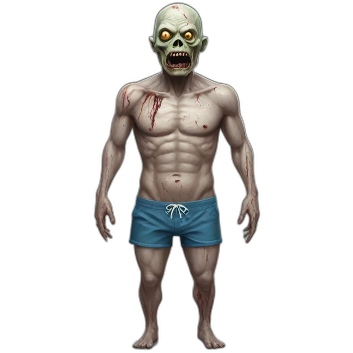 zombi wearing a swimming trunks hyperrealistic emoji