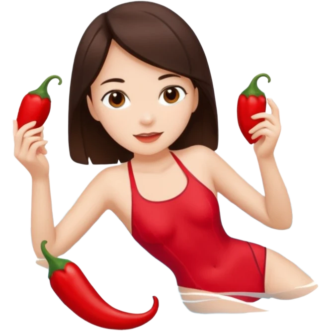 Langrenn, bading, brunette, jente, chili emoji
