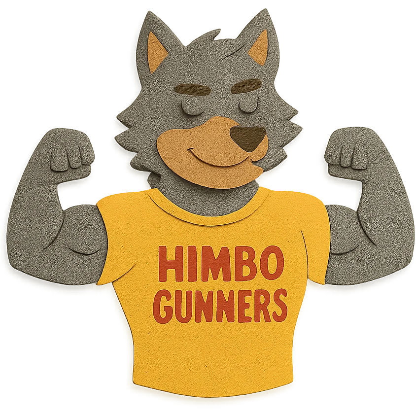 muscular wolf furry wearing a t-shirt that says 'Himbo gunners' emoji