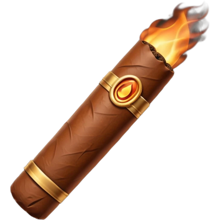 Emoji-style cigar icon, dark brown wrapper, subtle smoke, minimalistic, clean silhouette, metal details emoji