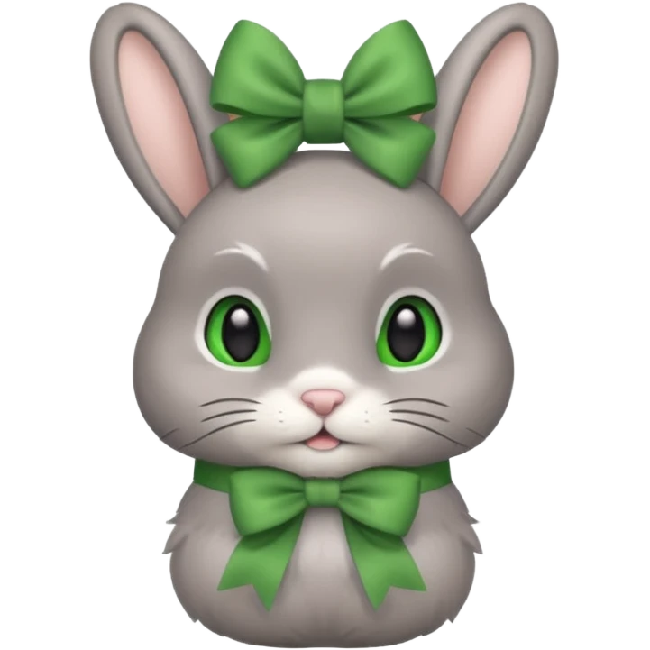 grey bunny with green bow on head emoji