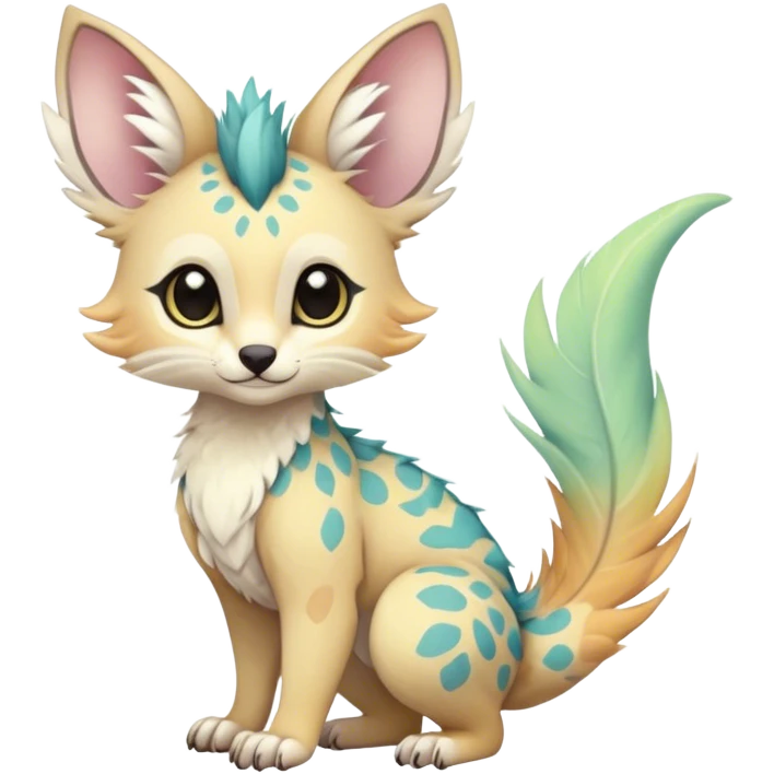 Feral Rare Fantasy cute pastel tropical Vernid-Trico-species by LiLaiRa, random markings, tufted tail, tufted ears, full body emoji