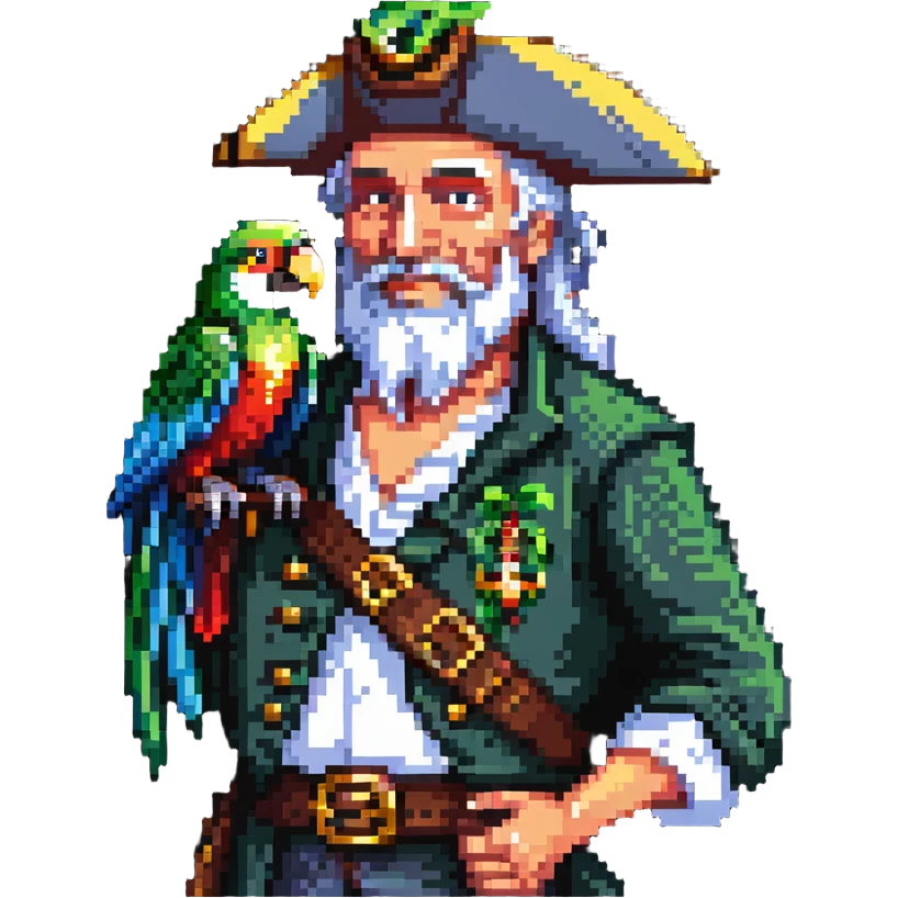old pirate with a parrot on his shoulder emoji