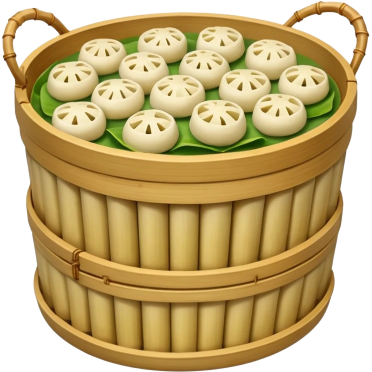 A bamboo steamer basket filled with tiny dumplings. emoji