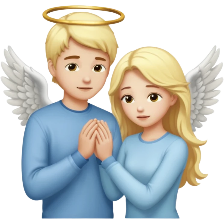 Boyfriend bowing to girlfriend who is an angel emoji
