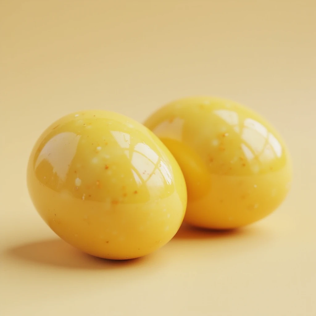 two yellow fat cells (adipocytes) hyperrealistic 3d, no background, slightly different arrangement emoji
