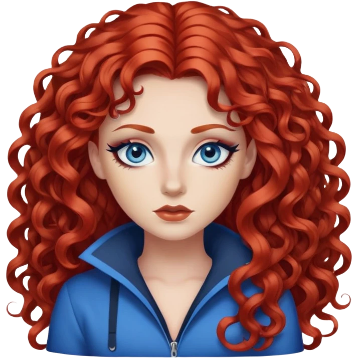 pretty long hair cury red hair baddie with eyeliner and blue eyes emoji