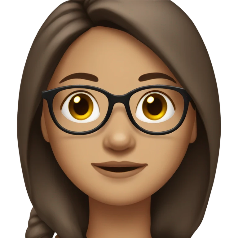 A cozy, aesthetic, brunette haired girl with a middle part, straight hair and glasses ￼ emoji