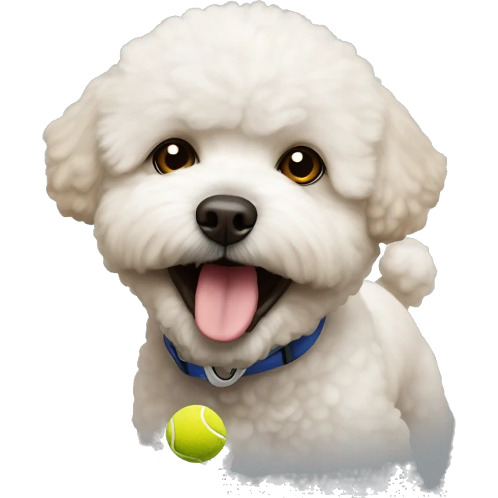 A brown bichon with a tennis ball in his mouth emoji