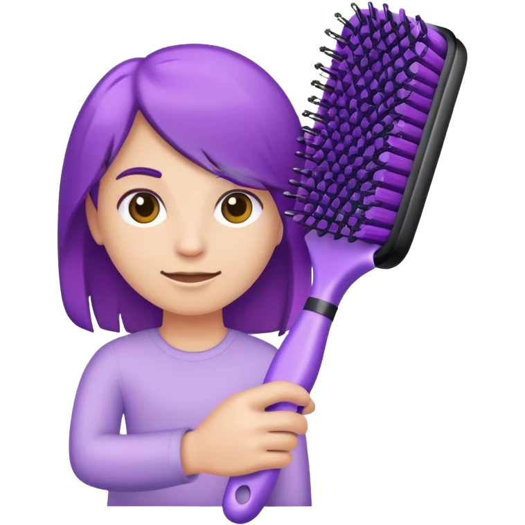 purple hand holding a purple hair brush, Apple iOS style emoji emoji