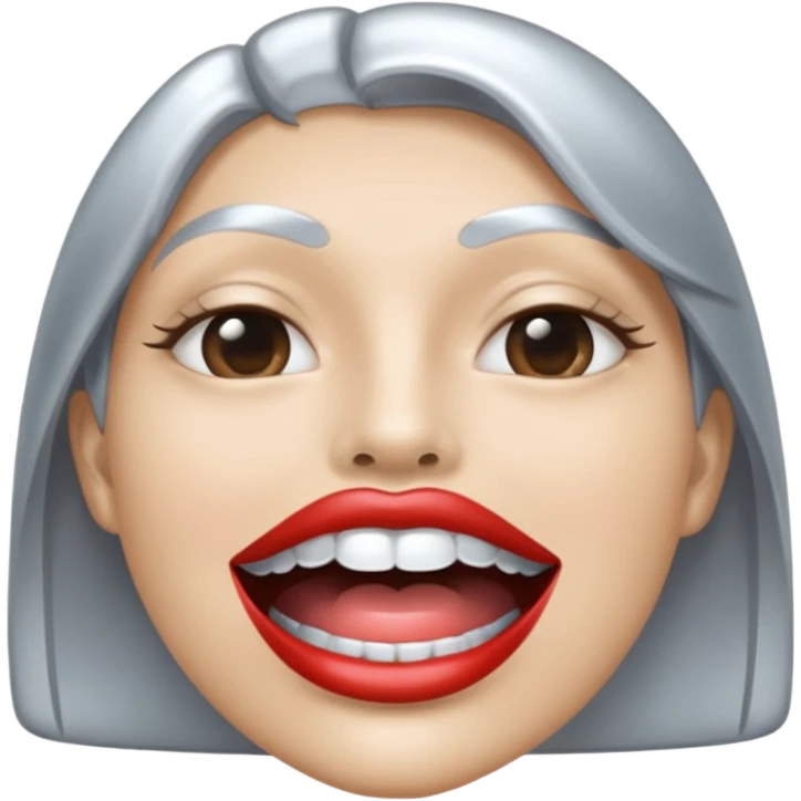 Chrome silver lips emoji, glossy metallic texture, iOS emoji style, smooth reflections, bold but minimal design, centered, silver mouth. all silver emoji