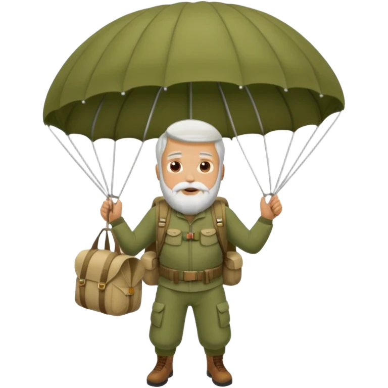 Man with a white beard in a khaki parachute emoji