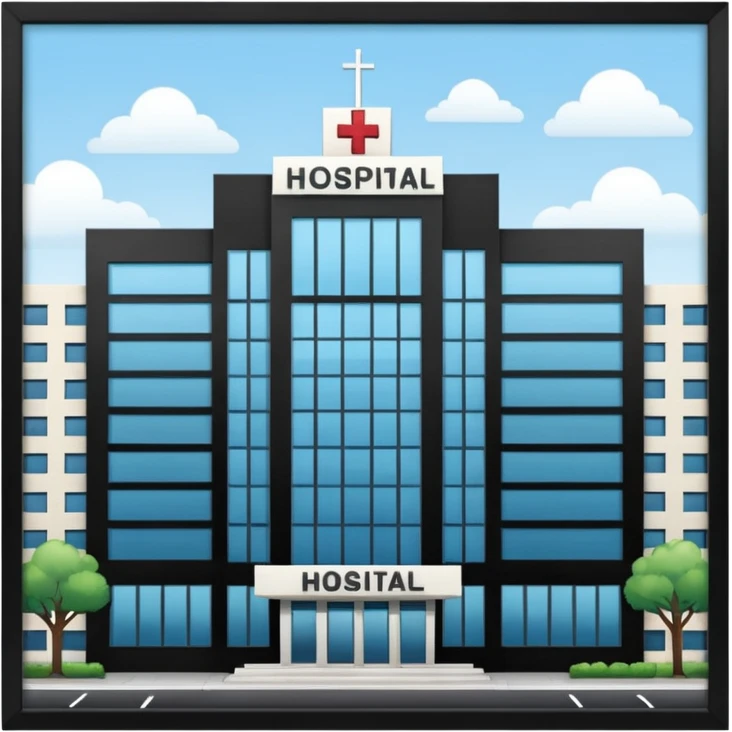 hospital outside, with text hospital emoji