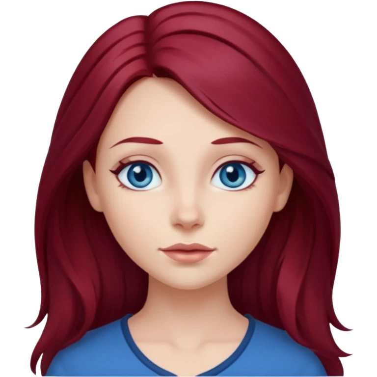girl with long, dark, burgundy red hair and blue eyes emoji