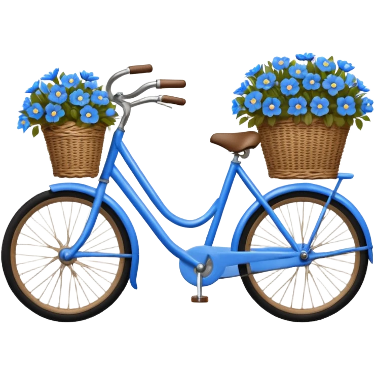 Vintage beige bike with a basket and blue flowers emoji