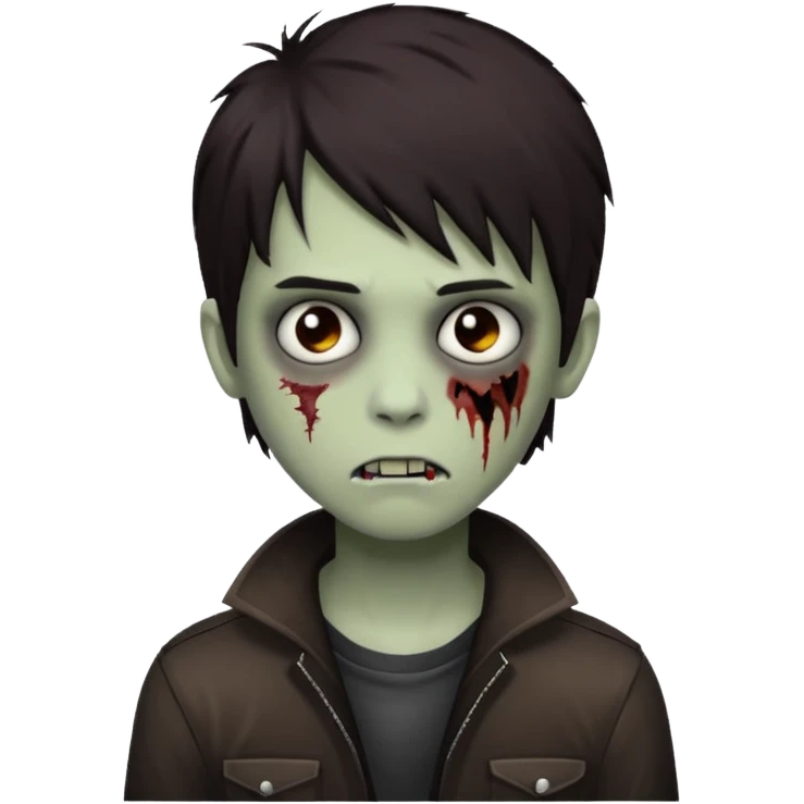 boy zombie with darkish brown emo hair, not so harmed emoji