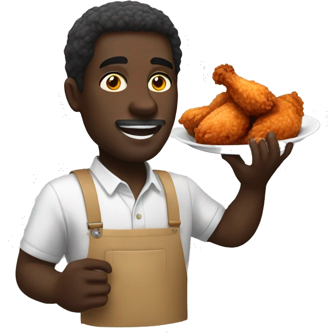 a dark skinned man eating fried chicken emoji