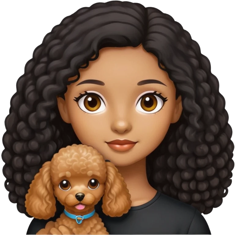 Girl black long hair brown skin and apricot toy poodle emoji