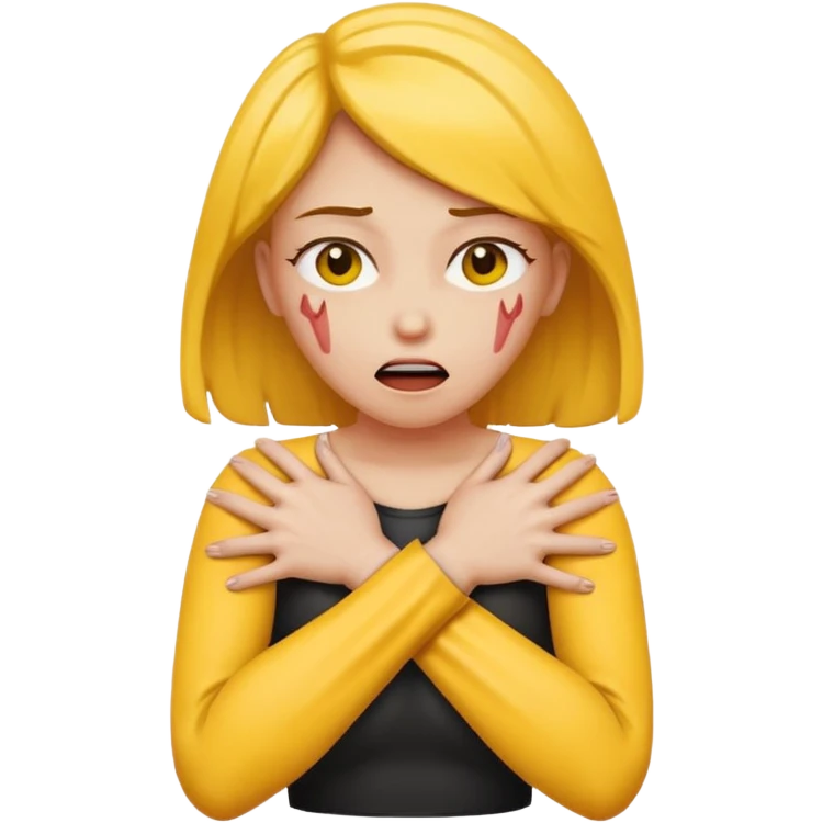woman chocking herself with hands crossed yellow skin emoji