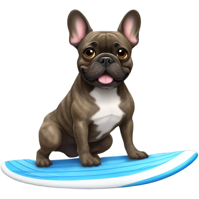 brindle french bulldog surfing emoji