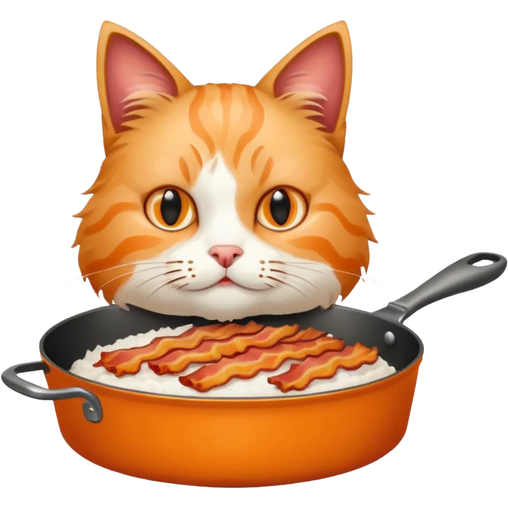 simple cat with a pan of bacon emoji