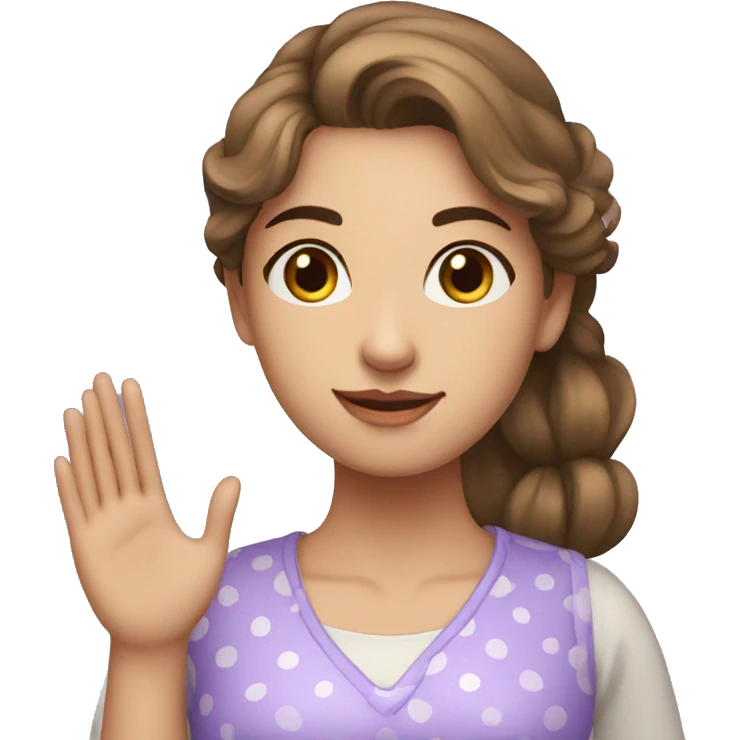 A young woman with lavender kurti white spots saying bye emoji