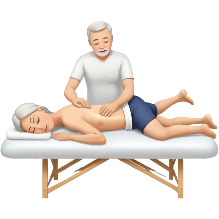 60-year-old white man massaging 60-year-old woman on massage table using oil emoji