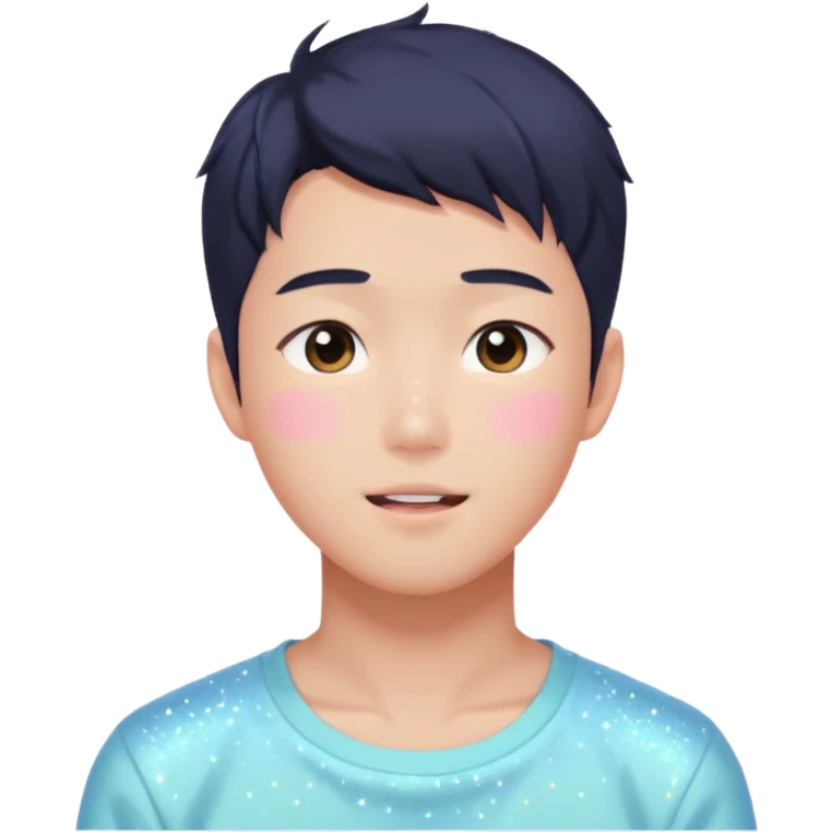 Gorgeous bright sparkly romantic Asian anime pastel guy with blushing face aesthetic trending style outside emoji