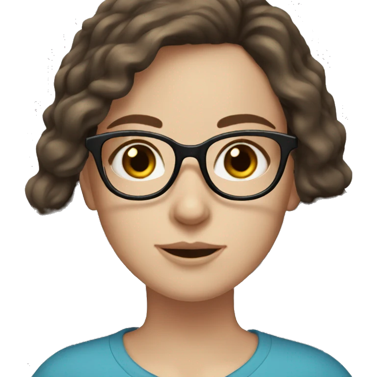 White girl with blue eyes dark brown hair and glasses  emoji