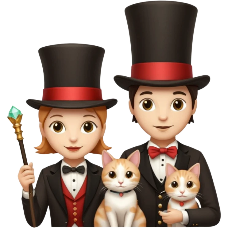 magician couple and their pet cat emoji