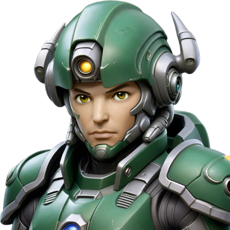 Cinematic Realistic StarCraft Terran Marine Portrait, head tilted dramatically with an exaggeratedly amused expression, blending futuristic grit with a hint of unexpected humor. His steely gaze and determined features, set against intricately detailed tactical armor in dark green and grey, are rendered with lifelike texture and dynamic lighting, high shine, dramatic yet whimsical, capturing the essence of a Terran Marine whose epic strength is accompanied by a playful edge. emoji