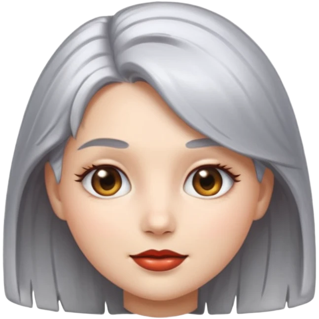 sexy Girl emoji with metallic silver hair, iOS emoji style, soft facial features, glossy chrome hair texture, minimal shading, clean background, modern aesthetic emoji