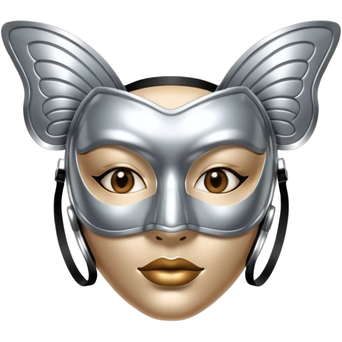 Liquid metal butterfly emoji, silver chrome material, iOS emoji style, smooth curves, reflective surface, elegant and minimal, white background emoji