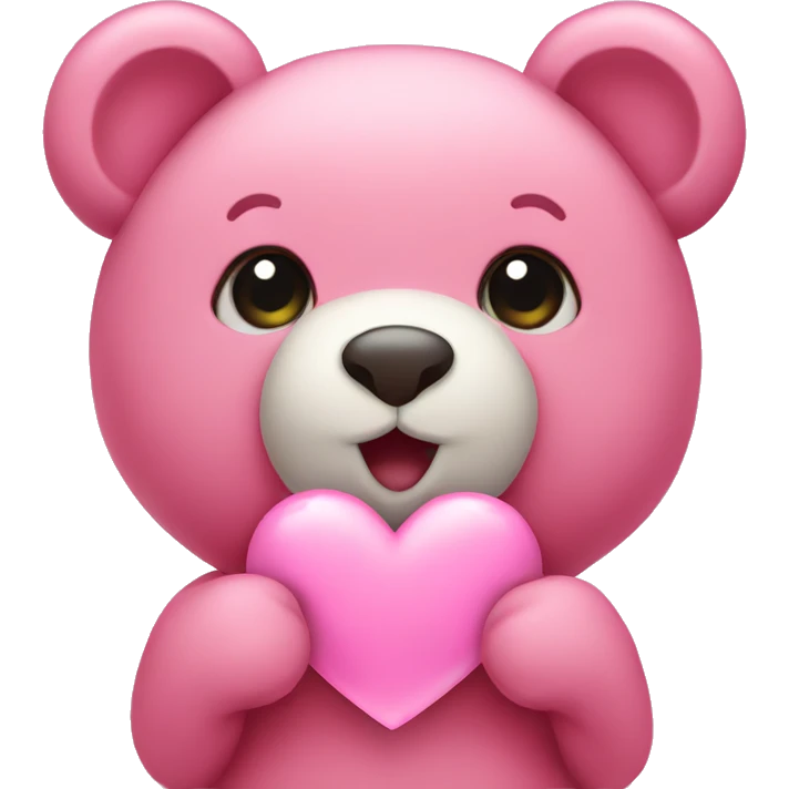 Pink teddy bear holding heart emoji