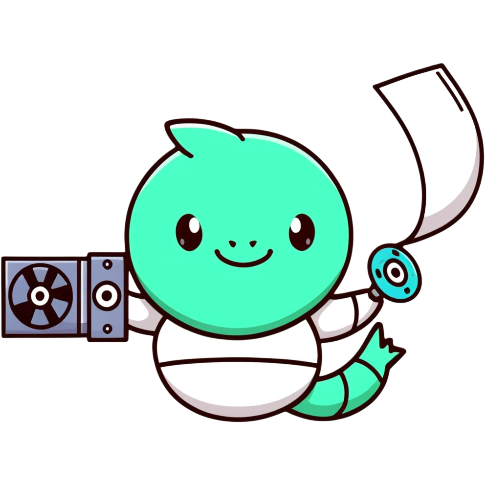 Pokémon character with film reel and editing timeline, energetic pose emoji