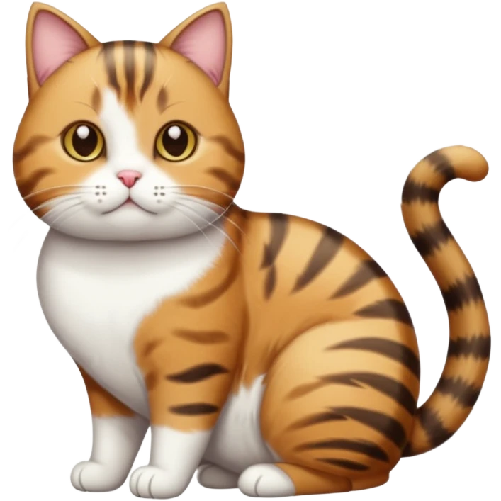 full body torbie and white cat with small head and short but chubby body emoji