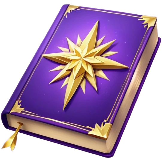 A **violet, glowing book** with **golden edges**, floating with **sparkles and magical wisps** around it. The cover features a **golden starburst sigil**, symbolizing charm and radiance. ✨📖 emoji
