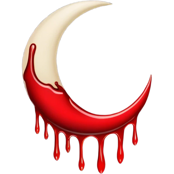 Black crescent moon with blood dripping from it  emoji