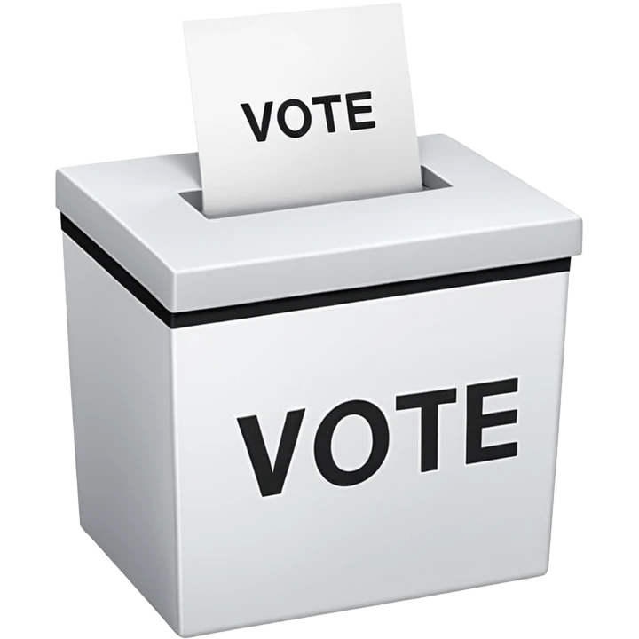 Vote box with 'Vote' written on the front and paper entering the top slot emoji