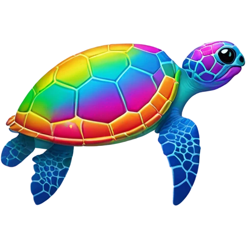 Lisa Frank, rainbow sea turtle with flowers on shell  emoji