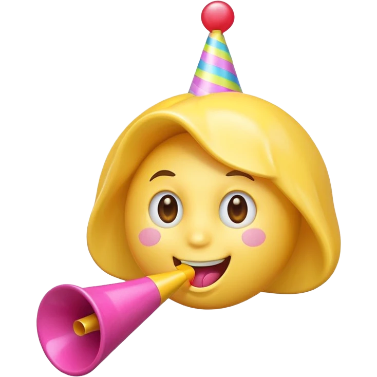 happy face blowing a party horn with pink heart emoji
