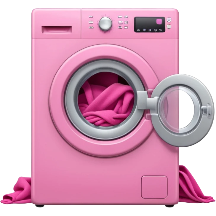 
pink washing machine mid-cycle with clothes tumbling inside emoji