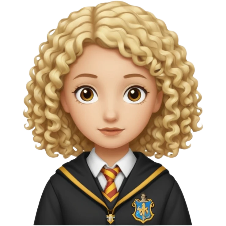White girl, blonde and curly hair, dressed like Howgharts emoji