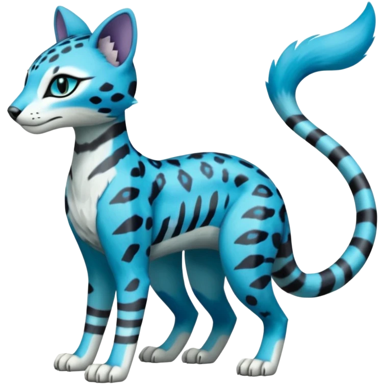 Colorful Meloetta-Sergal-Genet-Pokémon-Digimon-Fakémon-fusion-hybrid-creature with Cyan stripes and blue leopard-spot-markings  emoji